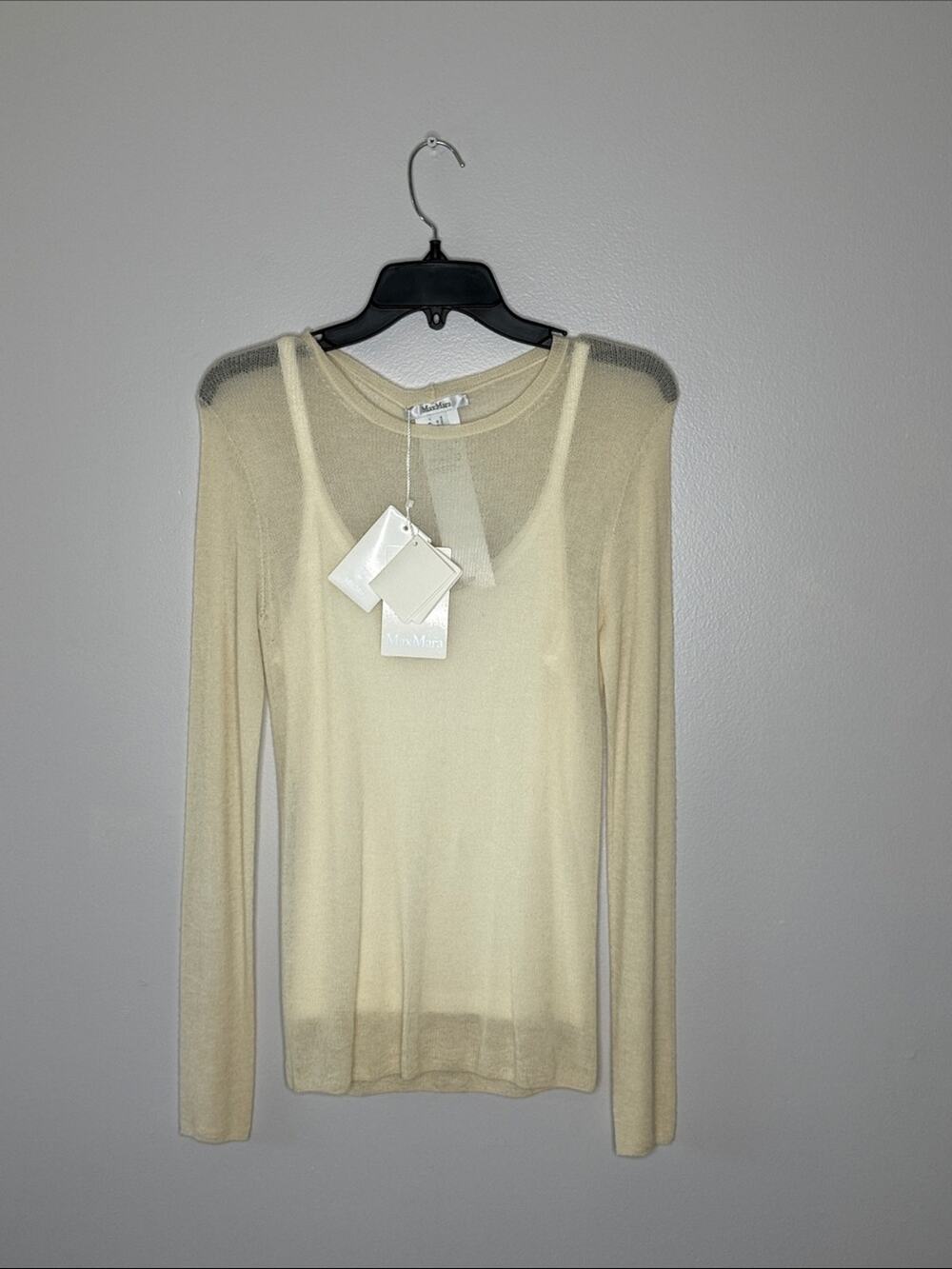 MaxMara Soft Cream Sheer Long Sleeve Top Size XL NEW!